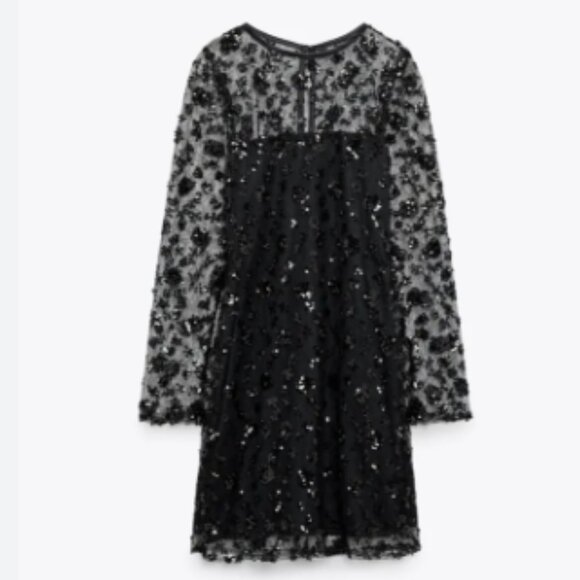 ZARA WOMEN BLACK LONG SLEEVES SEQUIN DRESS SIZE XS NWT - Picture 5 of 6